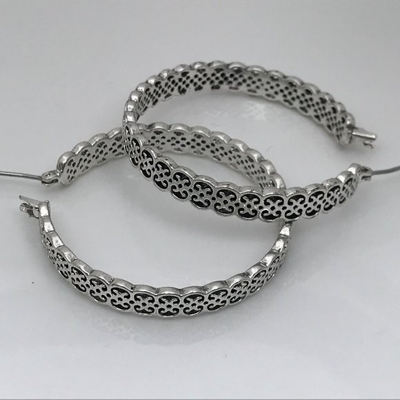 Lucky Brand Women Earrings Silver plated Hoops Ope - Picture 8 of 12